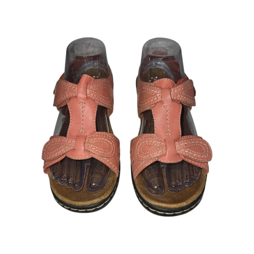 Clarks Bendables Lexi Coral Pink Leather Wedge Sandals 8.5M‎